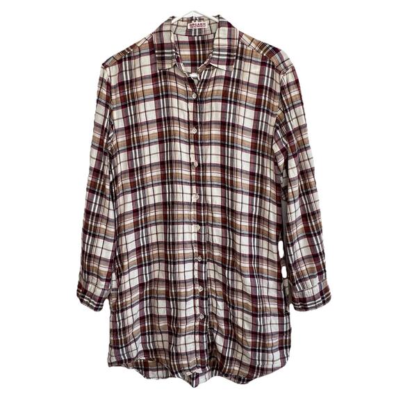 ORGANIC By John Patrick Tunic Button Down Shirt Dress Plaid Long Sleeve XS Ac22 - Picture 1 of 6